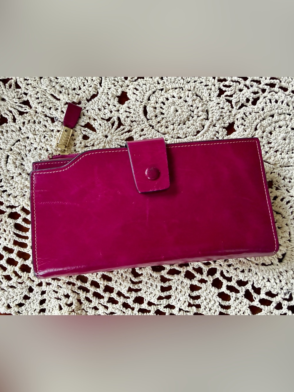 Fuchsia Leather Wallet Clutch - Women's Zip & Snap Organizer